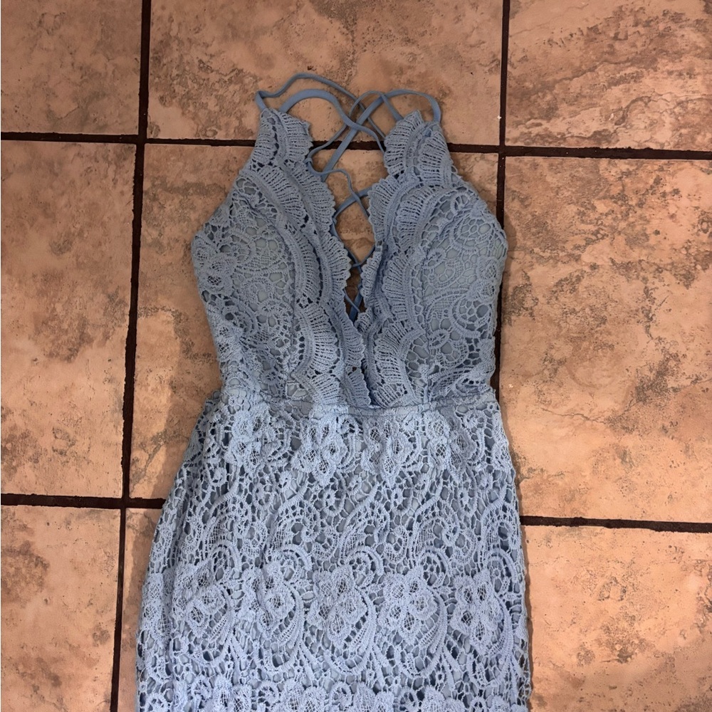 Elegant Lace Halter Dress in Blue